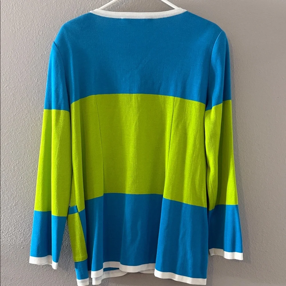 Exclusively Misook Blue and Lime Green Cardigan Sweater XL Vintage